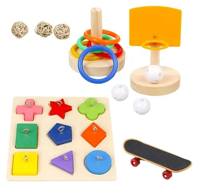 Produktbild von Set mit 4 Papageienspielzeugen, Papageienpuzzle, Vogeltrainingsspielzeugset, Kauspielzeug, perfekt für Wellensittiche, Nymphensittiche, Aras und Papageien.