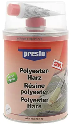 Imagen del producto de Resina de poliéster Presto, 1 kg. Ideal para reparaciones y laminados resistentes. Masilla Presto