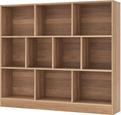 Obrázok produktu pre 3-poschodová knižnica s 10 otvorenými priehradkami, drevená, 120x24x104 cm