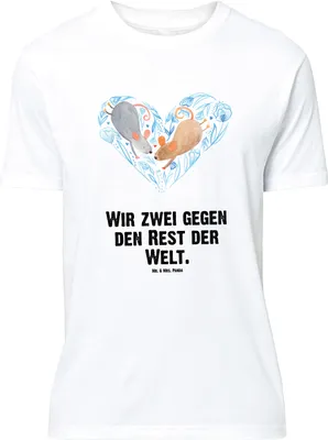 Produktbild von Mr. & Mrs. Panda Größe L T-Shirt Mäuse Herz - Weiß - Geschenk, Shirt, Liebesspruch, für Immer, Tshirt, Liebe, mit Spruch, Freundin, Lieblingsmensch