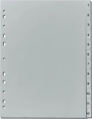 Produktbild von Register A4 1-12 Kunststoff PP grau Packung mit 25 Stück