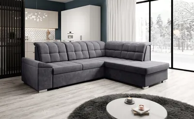 Produktbild von Ecksofa L-form OLIVIA L Farbe Dunkelgrau Aston 17 mit Schlaffunktion verstellbare Kopfstützen Bettkasten Wohnlandschaft Ecksofa