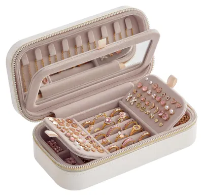 Produktbild von SONGMICS HOME Schmuckkästchen, mit Spiegel, 20,5 x 10,5 x 6 cm – Wolkenweiß, Größe 20,5B cm