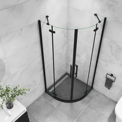 Produktbild von 90x90x195cm Schwarz Runddusche Duschkabine Viertelkreis Duschabtrennung 6mm NANO ESG Sicherheitsglas