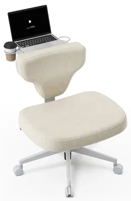 Image de Chaise de bureau sans accoudoirs - Chaise de bureau ergonomique - Réglable en hauteur - Montée sur roulettes - Pivotante - Rembourrée - Couleur pêche