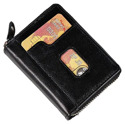Produktbild von Kreditkartenetui aus Leder mit RFID-Schutz und Reißverschluss (Schwarz)