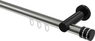 Produktbild von Interdeco Innenlaufstange / Gardinenstange mit Innenlauf Edelstahl-Optik / Schwarz, Typ Platon Estana (Glitzerkappe), 20 mm Ø 1-läufig, 260 cm