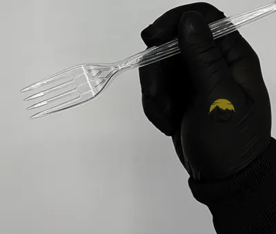 Produktbild von KURTT - 300 Stück Wiederverwendbare Gabeln - Spülmaschinenfest - verstellbar  -  Plastik Gabeln transparent 19 cm - Besteck