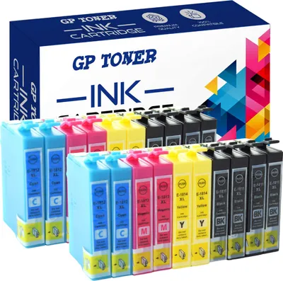 A box of ink cartridges with multiple cartridges laid out in front of it.