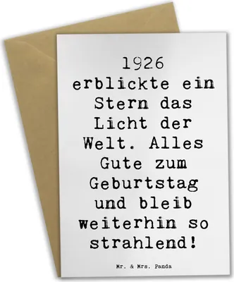 Produktbild von Mr. & Mrs. Panda babykarte Spruch 1926 Geburtstag Stern - Weiß - Geschenk, osterkarten, Glückwunsch, Erinnerungen, Lachen, einladungskarten, Jubilar, Freude, osterkarte