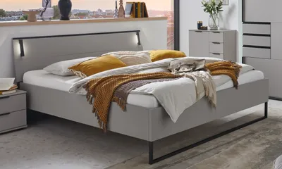 Produktbild von Bettanlage >Tilburg< (3tlg. ) mit Nachtkommoden, Saharagrau / Grafit - 272x93x209cm (BxHxT)