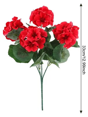 Produktbild von 1/6/12 künstliche Geranienblüten mit grünen Blättern, realistische, UV-beständige Kunstseidenblumen, geeignet für drinnen und draußen, Garten, Terrasse und Balkon