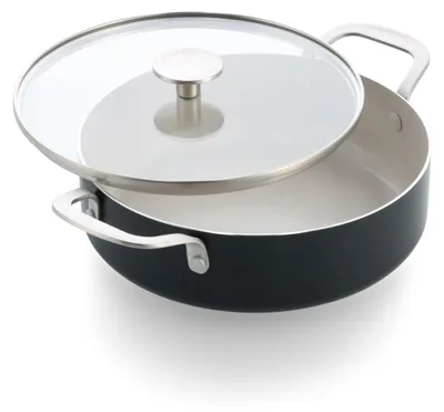 Zdjęcie produktu dla Patelnia do duszenia KitchenAid, aluminiowa, z szklanym pokrywką, 28 cm / 4,28 l, powłoka ceramiczna nieprzywierająca