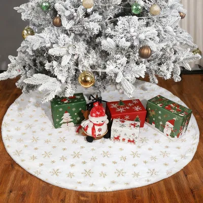Weihnachtsbaumdecke aus Plüsch, Schneeflocken-Design, 91 cm Durchmesser