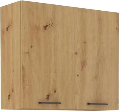 A wall-mounted kitchen cabinet with two doors.