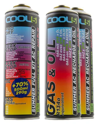 Produktbild von Cool5 5-in-1 Klimaanlagen-Kältemittel-Set + 2x 2-in-1 R134a Ersatz