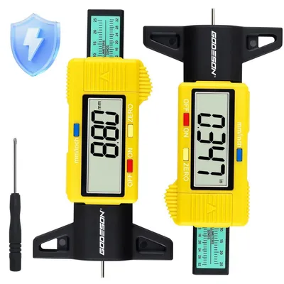 Immagine prodotto di Misuratore di profondità del solco dei pneumatici digitale, 2 pezzi, giallo, 0-25,4 mm, display LCD, modalità a risparmio energetico, adatto per auto, camion e motociclette