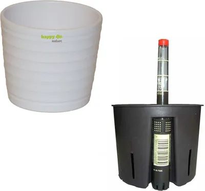 Produktbild von Set3 3 teilig für Hydrokultur Blumentopf Keramik Maui 13/12  weiss Ø 16 cm H 13,5 cm + Kulturtopf + Wasserstandsanzeiger