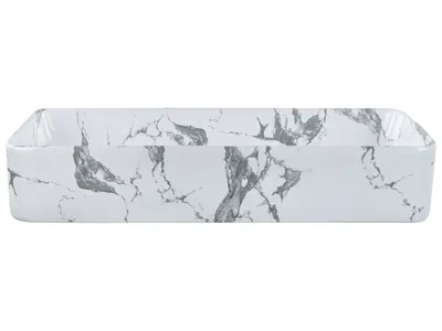 Produktbild von BELIANI Waschbecken Weiß Keramik Marmor-Optik Rechteckig 62x35cm ohne Überlauf ohne Ablaufgarnitur Badezimmer Waschschale Waschtisch Aufsatzwaschbecken