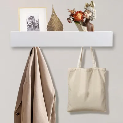 Wandgarderobe mit 5 Haken & Ablage, 43,5 cm, weiß