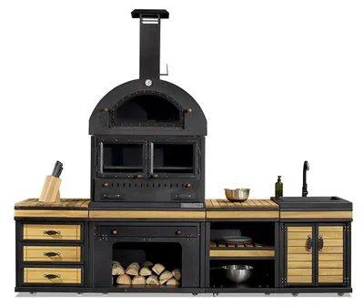 Productafbeelding van Stijlvolle, zwarte buitenkeuken van hout en roestvrij staal voor de tuin