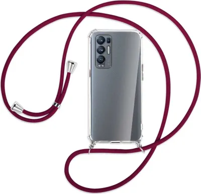 Produktbild von Handykette Backcover-Schutzhülle mit Band (Metall silberfarben) für Oppo Reno5 Pro Plus 5G - dunkelrot