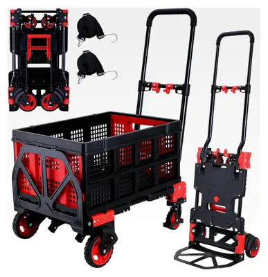 Produktbild von 2-in-1-Handkarre mit faltbarem Korb, 150 kg Tragfähigkeit, Handtruck, Handkarre mit 4 Rädern, Schiebewagen mit einziehbarem Griff, faltbarer Handwagen zum Transport