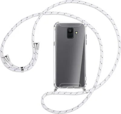 Produktbild von Handykette Backcover-Schutzhülle mit Band (Metall silberfarben) für Samsung Galaxy A6 2018 - weiß/grau