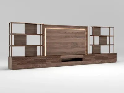Image de Meuble de salon 4pcs Support TV 2x bibliothèques Meuble en bois Cadre TV complet