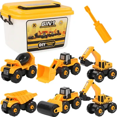 Produktbild von Montage LKW Spielzeug DIY 6-in-1 BAU Bagger Spielzeug mit Schraubendreher für Kinder Jungen Mädchen 3 Jahren
