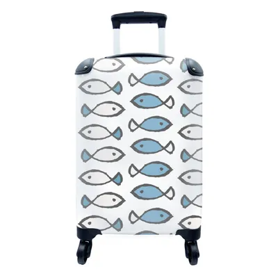 Produktbild von MuchoWow® Koffer Handgepäck Trolley Rollkoffer Kleine Reisekoffer mit 4 Rollen - Fisch - Muster - Blau - Cabin Size < 55x40x23 cm & 55x40x20 cm - Fotokoffer - Kabinenkoffer - Boardgepäck - Reise-Box - Reisekoffer - Reisegepäck - Koffer mit Bild - Trolley für Kinder