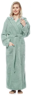 Imagen del producto de Bata Pandora para mujer, con capucha, extra larga, 100% algodón, color: verde menta claro, talla: XXL