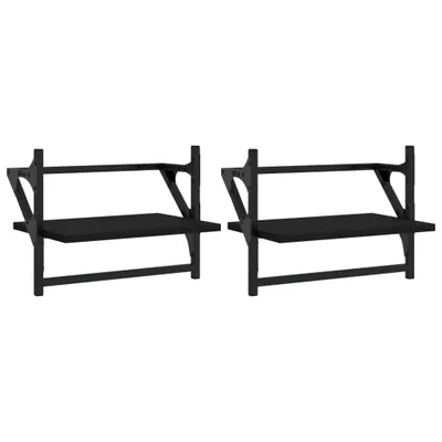 Image de vidaXL Étagères murales avec barres 2 pcs. noir 40x25x30 cm