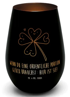 Produktbild von Mr. & Mrs. Panda Kerzenhalter Blume Kleeblatt - Schwarz - Geschenk, Teelichthalter Gold, Windlicht, Glück, Neuanfang, Umzug, Neuer Job, Glas, Laterne, Garten, Motivation