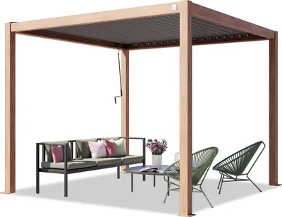 Zdjęcie produktu dla PRIMEYARD Pergola 3x3 m słupy aluminium w optyce drewna z dachem z listew stalowych zadaszenie tarasu