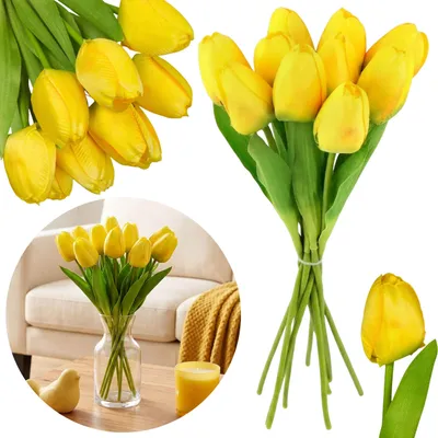 Produktbild von Künstliche TULPEN, gelb, für innen und außen, STRAUß aus 10 Tulpen, 30 cm