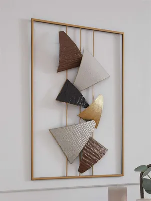 Produktbild von 3D Wandbild "Abstrakt" aus Metall, beige braun gold, 40 x 59 cm, Wanddeko, Wandschmuck, Metallbild