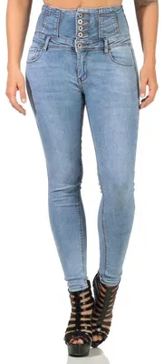 Produktbild von Damen Jeans Hose Risse Hochbund Röhrenjeans Skinny Slim Fit Stretch, Hellblau-376 L/40