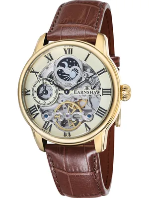 Produktbild von EARNSHAW ES-8006-06 Herren-Armbanduhr, Gold-Gehäuse, Leder-Armband