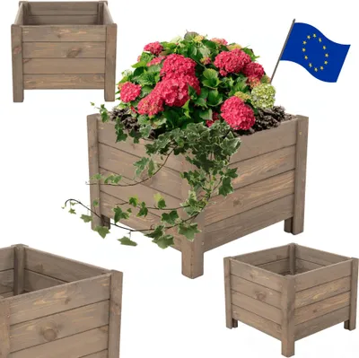 Produktbild von MODO24 Pflanzkübel Holz Blumenkübel Pflanzkasten Massivholz Kiefer Imprägniert Wetterfest Garten, 31x40x40 cm, Grau, DNC