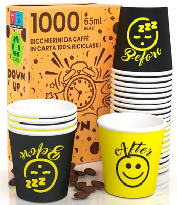 Obrázok produktu pre DownUpCUP 1000 papierových kelímkov 65 ml – žltá farba, ekologické a biologicky odbúrateľné