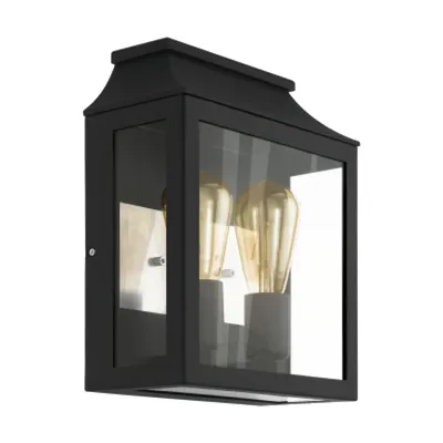 Produktbild von EGLO Außen-Wandlampe Soncino, 2 flammige Außenleuchte, Wandleuchte aus Aluguss, Farbe: Schwarz, Glas: klar, Fassung: E27, IP44
