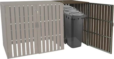 Produktbild von XL 1er-/2er-WPC-Mülltonnenverkleidung Erweiterung HWC-J28, Mülltonnenbox, Metall Holzoptik  braun