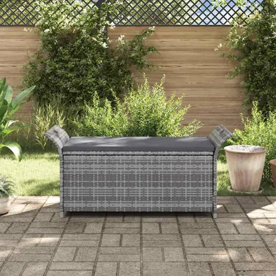 Produktbild von vidaXL Sitzbank mit Stauraum und Kissen Grau 138 cm Poly Rattan