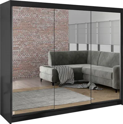 Produktbild von MIRJAN24 Schiebetürenschrank  Derby III, Kleiderschrank, Stilvoll Schlafzimmer Garderobenschrank (Farbe: Schwarz)