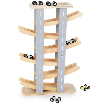 Produktbild von Kaskadenbahn aus Holz – 6 Etagen & Autos – Pädagogisches Spielzeug
