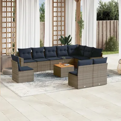Produktbild von Möbel 11-tlg. Garten-Sofagarnitur mit Kissen Grau Poly Rattan - Gartenmöbelgarnituren 3256509