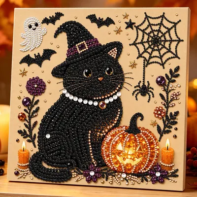 Perlen-Diamantgemälde Halloween, Bastelset mit Rahmen, 3D, 1 Stück