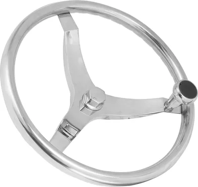 Immagine prodotto di Volante da 13,5 pollici in acciaio inossidabile 316 con 3 razze e pomello girevole da 5/8 pollici con 18 dadi per yacht