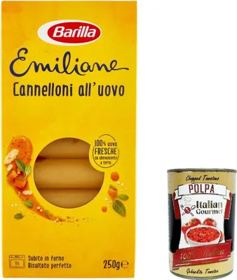 Produktbild von 3x Barilla Pasta all' Uovo Le Emiliane Cannelloni, Eiernudeln, Pasta mit Ei 250g + Italian Gourmet polpa 400g